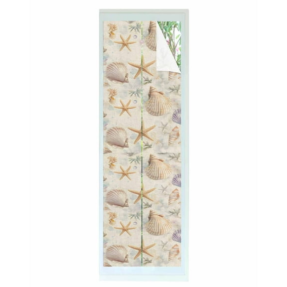 Window Privacy Film Coastal Shell Conch Stained Glass Window Film Decorative Sun Block Window Cover Summer Beach Starfish Burlap Window Clings Static Adhesive Sticker for Bathroom 23.6"x78.7"