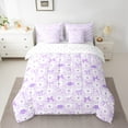 thumbnail image 2 of Manfei Purple Bowknot 7 Pieces Bedding Comforter Set,Modern Geometric Checkered Full Bedding Set,Ribbon Bowtie Bow Fitted Sheet Flat Sheet For Girls,Microfiber Bedroom Decor Reversible, 2 of 8