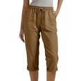 thumbnail image 2 of OVAFBAU Women's Capris Pants Cargo Capris Workout Leggings Cotton Linen Pants Pocket Drawstring Capris Casual Daily Wear Pants, 2 of 7