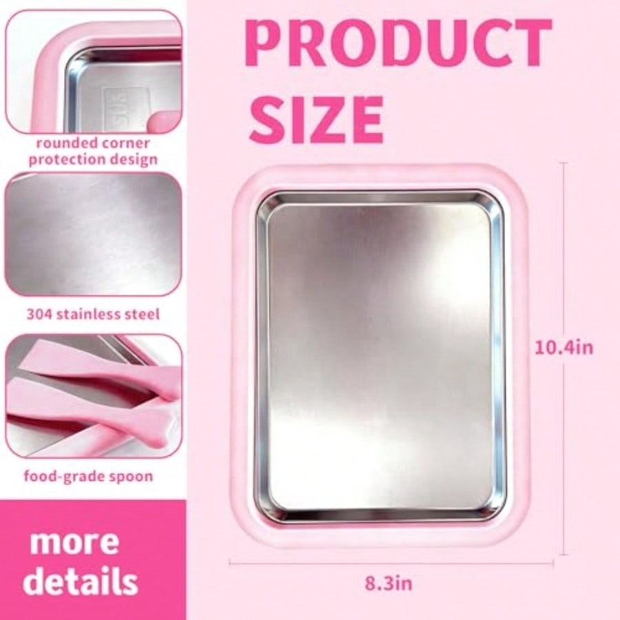 Rolled Ice Cream Maker2026 New Rolled Ice Cream Maker Kit DIY Rolled Ice Cream Tray with 2 Scrapers Perfect for Family Fun Homemade Desserts Pink