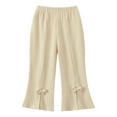 thumbnail image 2 of HUAXUN-Toddler Girls Ribbed Knit Flare Pants with Bow Detail - Stretchy Soft Casual Trousers for Baby Comfortable Playwear Everyday Outfits(Beige,3-4Years), 2 of 6