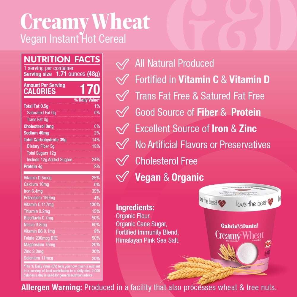 Gabriel & Daniel Daniel Organic Instant Cream of Wheat Hot Breakfast Cereal, 12 Pack