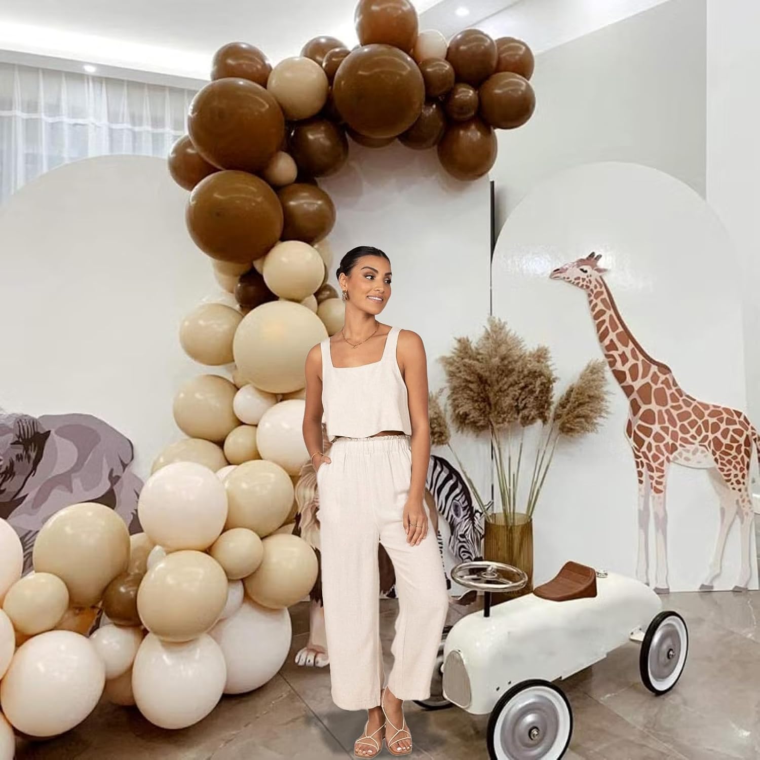 Brown Balloons, 50 PCS 12 Inch Double Stuffed Dark Brown Coffee Tan Latex Helium Party Balloons Sand White Nude  Neutral Balloon for Bear Birthday Baby Shower Wedding Thanksgiving Party Decorati