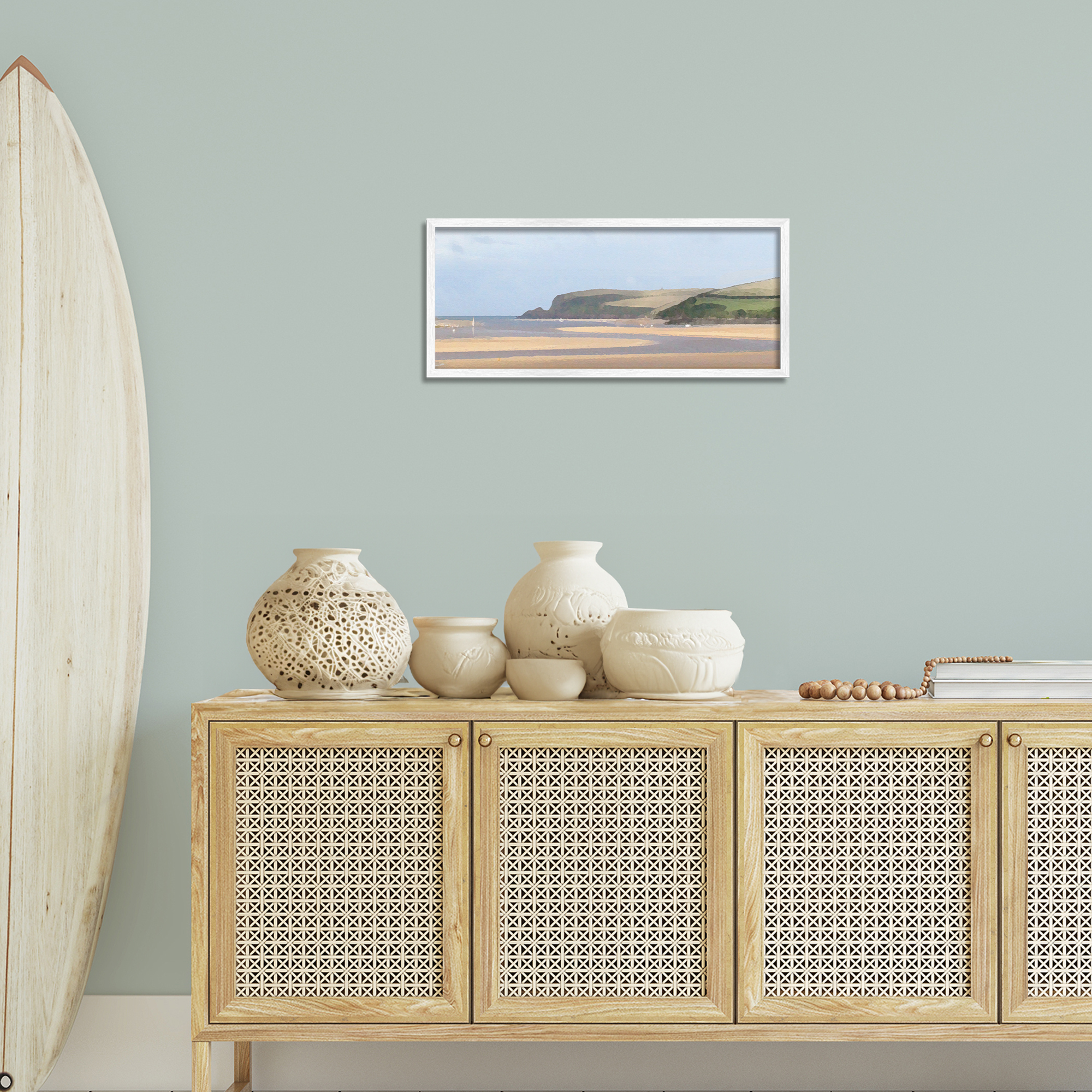 Stupell Industries Sunlit Sands Beach Landscape Painting White Framed Art Print Wall Art, 24 x 10