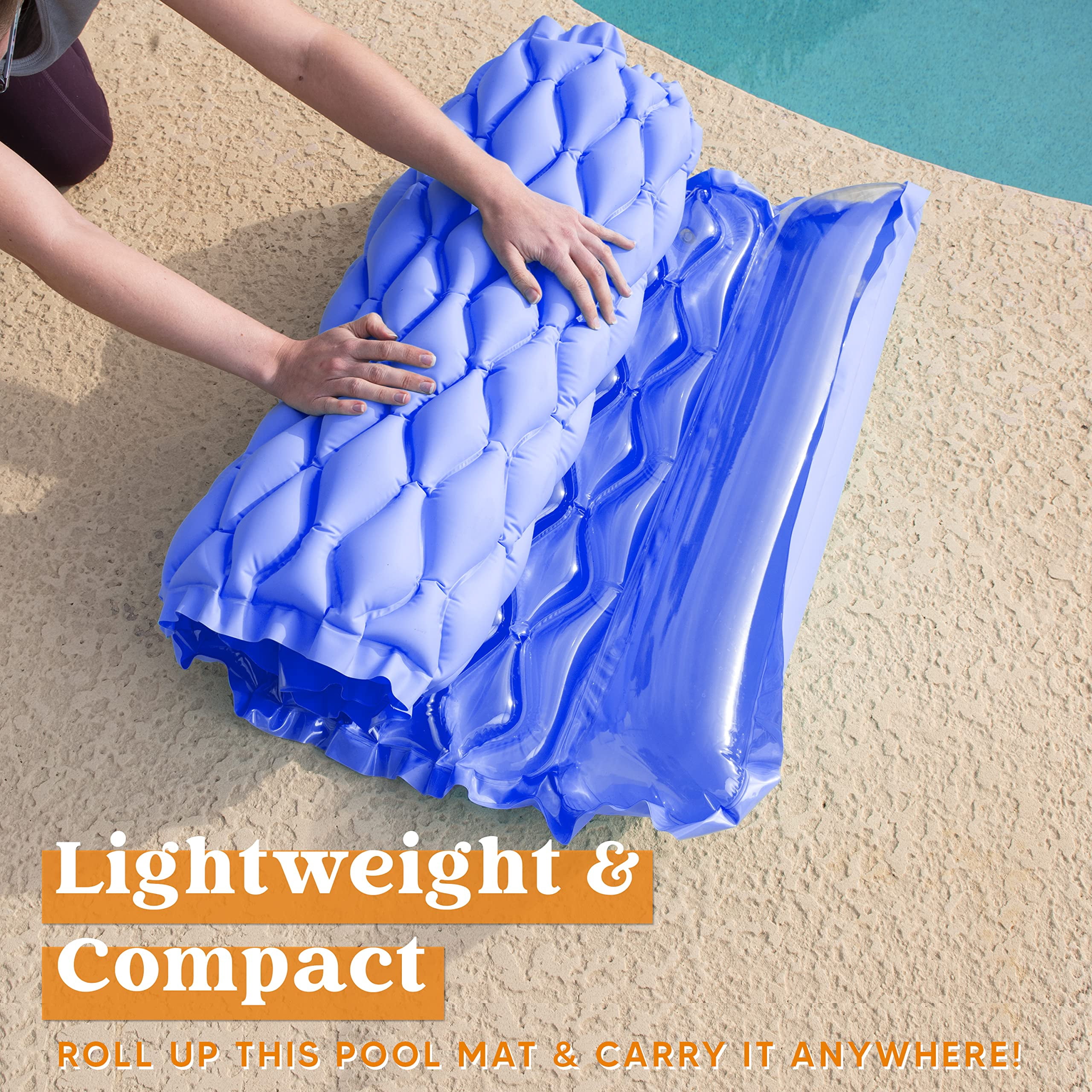 Joyfy 2 Packs Inflatable Pool Mat, Swimming Pool Mattress Float Lounge with Headrest, Pool Float Air Mat Pool Rafts for Adults