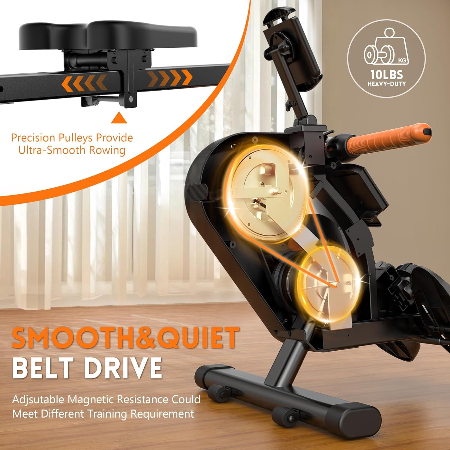 Pooboo 85% Pre-assembled Magnetic Rowing Machines Rower Foldable 8 Level Resistance Indoor Rower Machines Home Exercise 350lb