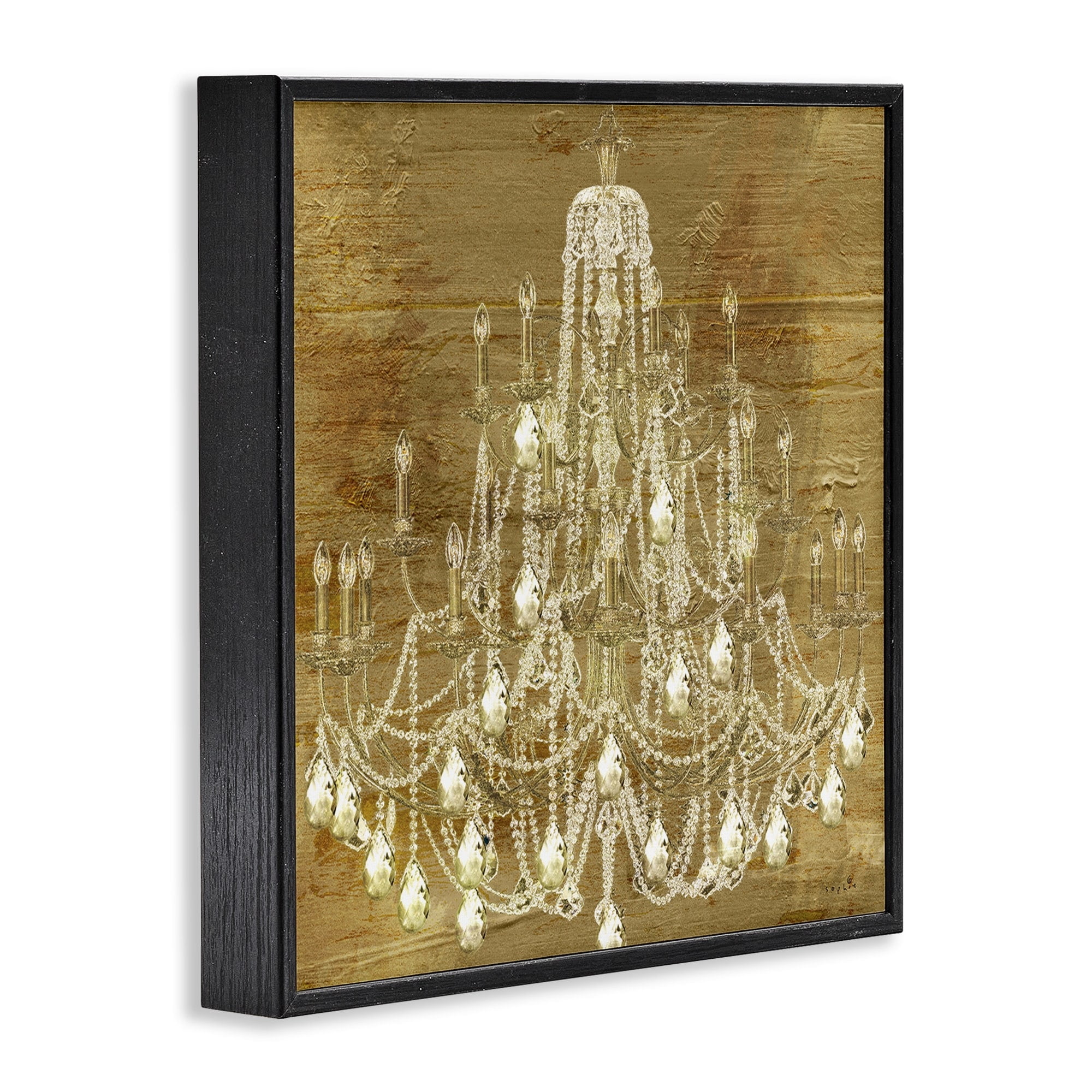 Stupell Industries Vintage Glam Crystal Chandelier Rustic Distressed Gold Background, 17 x 30, Design by Sophie 6