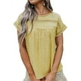 thumbnail image 3 of Women Hollow Out Lace Splicing Swiss Dots Crew Neck Short Sleeve Shirt, 3 of 4