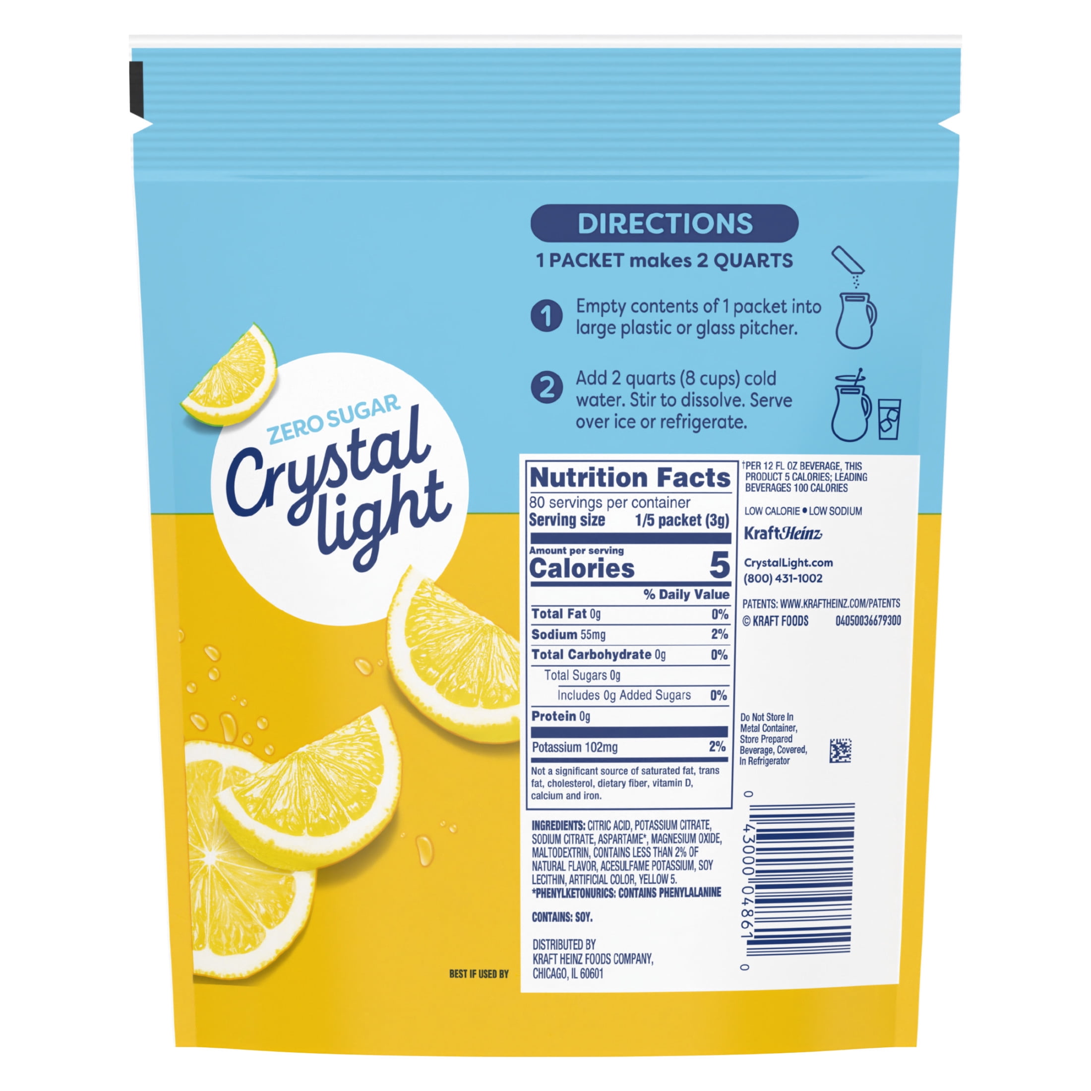 Crystal Light Drink Mix, 16 Pitcher Packets, for Flavorful Hydration and Shareable Refreshment, Lemonade, flavored with other natural flavor Zero Sugar, Low Calorie, 8.6 oz