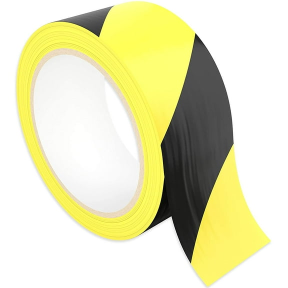 Nova Supply Double-Roll of Ultra-Adhesive, Black & Yellow Vinyl Hazard Tape for Floor Marking