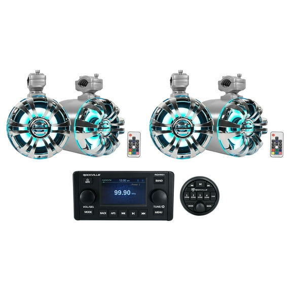 Rockville RGHR51 5 Zone Marine Bluetooth Receiver (4) 6.5" LED Tower Speakers