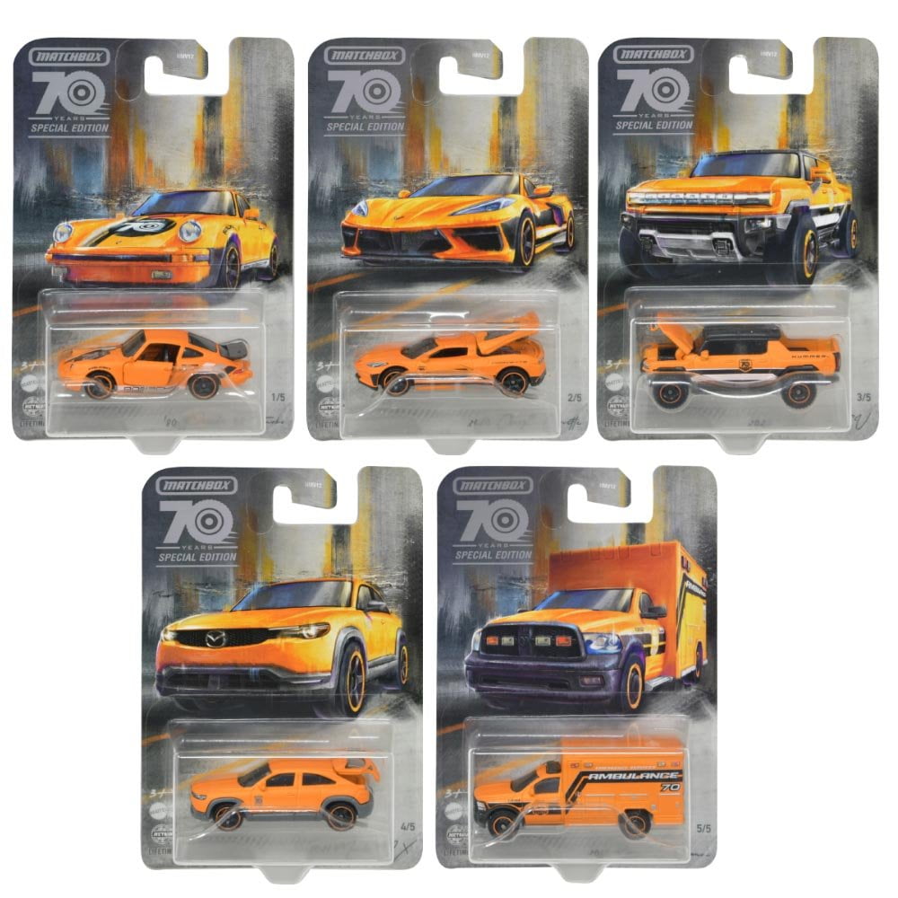 Matchbox 70th Anniversary Pack of 5 Moving Parts Cars, 1/64