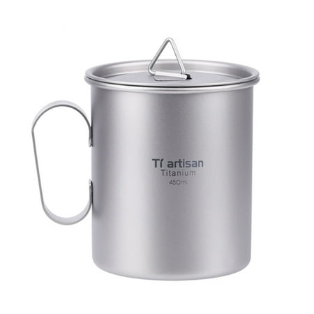

450ml Outdoor Titanium Tea Cup Camping Pot Coffee Milk Mug with Lid Fixed Handle