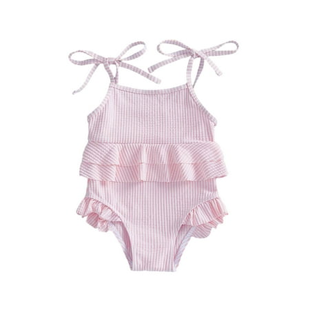 Bainana One-Pieces Swimwear For Girls Solid Color Sleeveless Suspender Bathing Suit Lightweight Toddlers Girls Kids Daily Pool Swimsuit Pink Size 2-3 Years