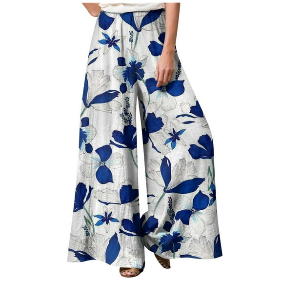 Plus Size Wide Leg Pants for Women Elastric Waist Palazzo Trousers Trendy Loose-Fit Printing Casual Pants