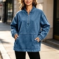 thumbnail image 4 of JGGSPWM Women's Denim Pullover Loose Tops with Pockets Oversized Quarter Zip Vintage Distressed Sweatshirt Long Sleeve Jean Top Blue S, 4 of 8
