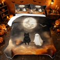 thumbnail image 2 of Erosebridal Spooky Moon Bat Quilt Full, Cute Ghost Cat Full Bedspread Sets for Boys Girls, Orange Black Cream, 3-Piece 1 Coverlet and 2 Pillowcases, 2 of 7