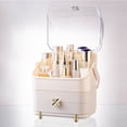 thumbnail image 3 of Preppy Skincare Organizers Makeup Organizer Holder Cosmetic Storage Box Display Case 3 Tiers Dust Free Cover Portable Handle 2 Rroomy Drawers Gift Great For Bathroom Countertop Dresser Ivory White, 3 of 6