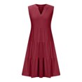 thumbnail image 6 of Under $20 Womens Dresses Summer Saving, Women's Solid Short Sleeve V Neck Ruffle Dresses Sexy Elegant Club Party Tunic Mini Dresses Casual Vacation Dress(Wine,M), 6 of 9