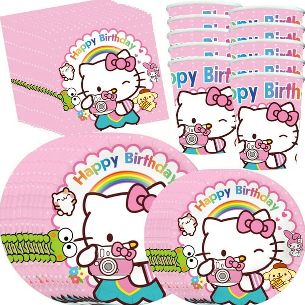 Decoración de fiesta de cumpleaños de Hello Kitty para niños, juego de juguetes de regalo para niños, taza de papel, plato, servilleta, globo, Baby Shower