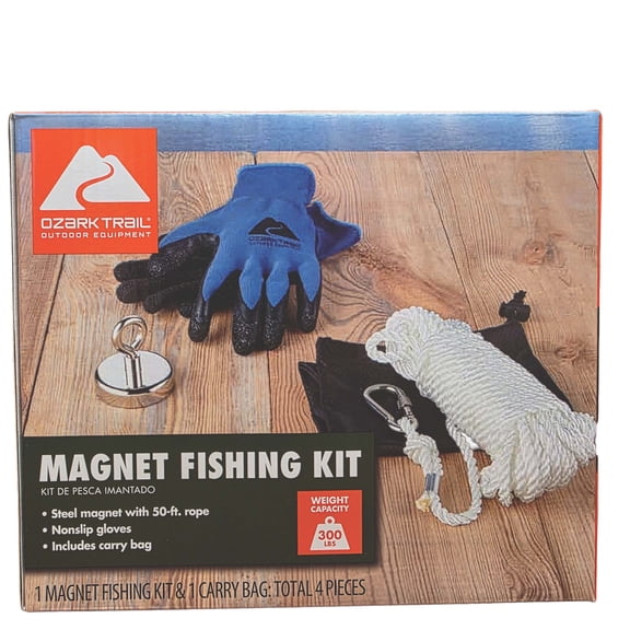 Ozark Trail Magnet Fishing Kit with 50 Foot Rope, 300 lb Capacity