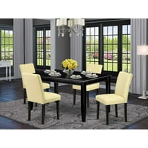 DUAB5-BLK-73 5Pc Rectangle 60 Inch Dining Table And Four Parson Chair With Black Leg And Pu Leather Color Eggnog