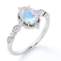 JeenMata Antique 1.5 ct Oval Blue Moonstone and Moissanite Bohemian Wedding Ring in 18K White Gold over Silver
