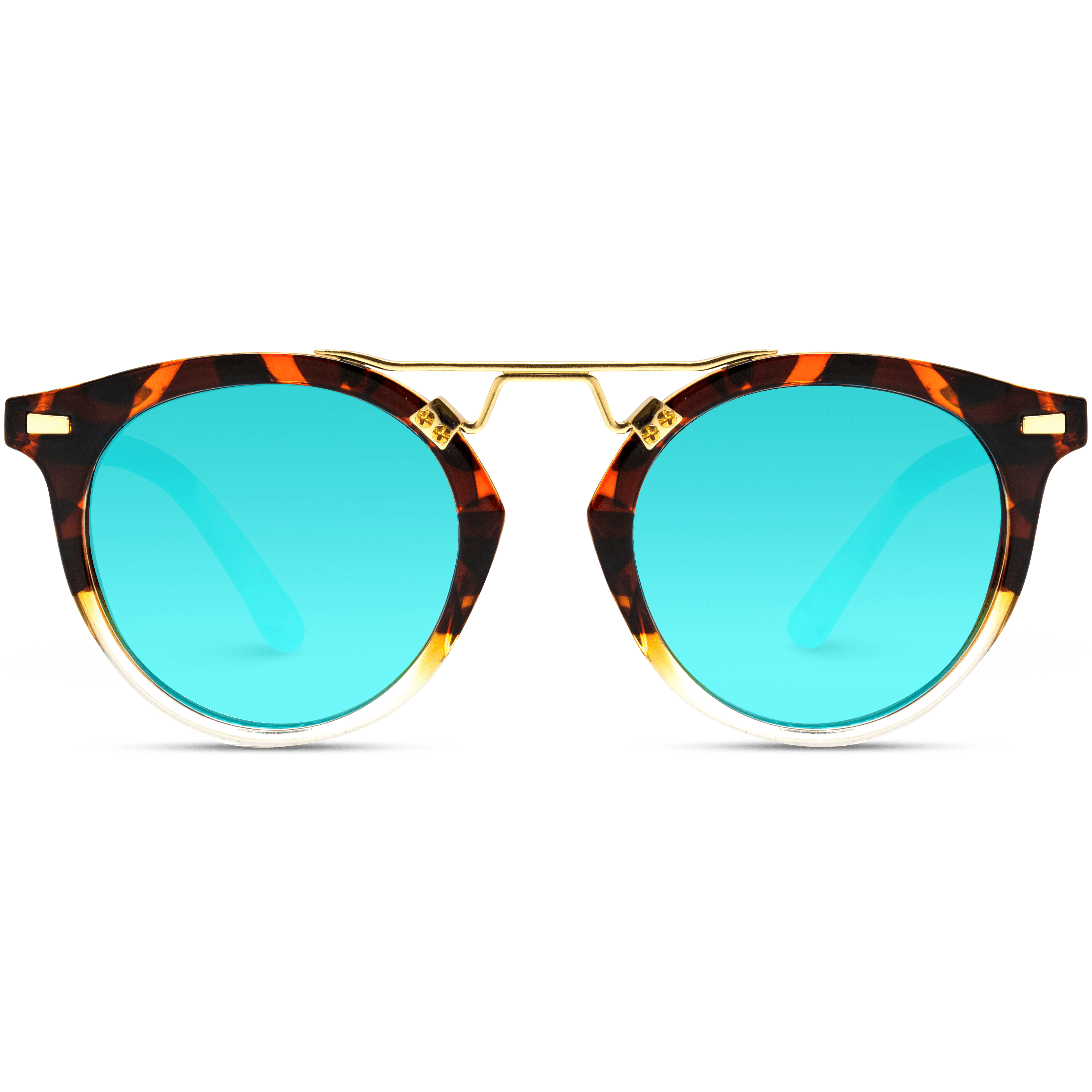 Designer Upscale Celebrity Chic Blue Mirrored Lens Black Womens Round Sunglasses 