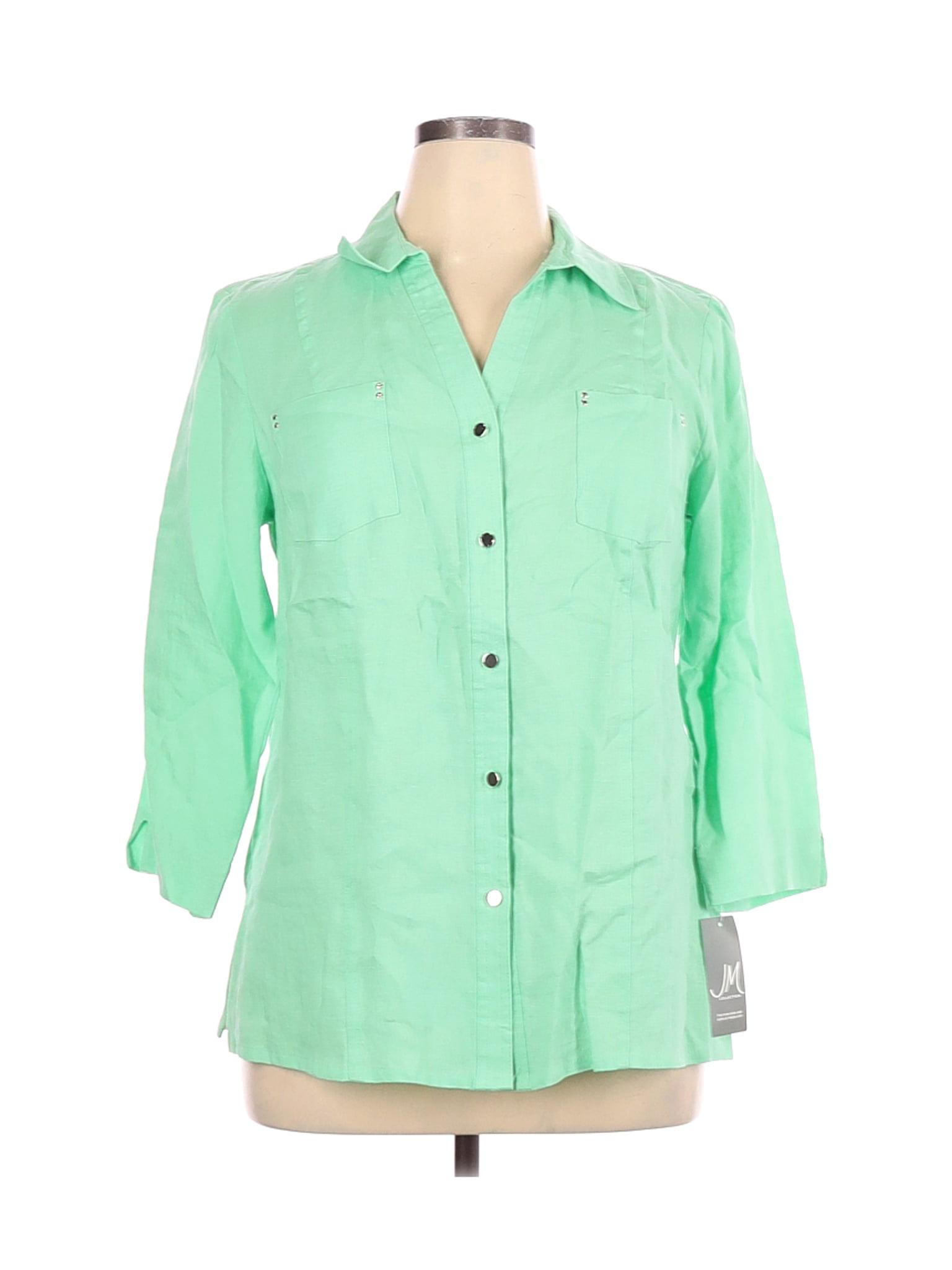 JM Collection Womens Plus Size Button Down Linen Shirt 
