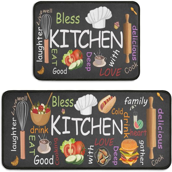 Bamboohart Colorful Kitchen Mats for Floor Set of 2 Anti Fatigue Mats for Kitchen Floor Comfort Standing Cooking Kitchen Rugs and Mat Non-Slip Washable Cushioned Anti Fatigue Rug 17 X