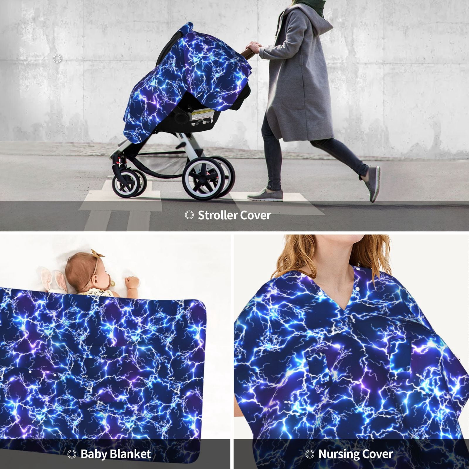 Car Seat Cover Baby - Blue Lightning1 Breathable Infant Car Seat Cover for Baby Carseat, Lightweight Comfort Baby Essentials Must Haves Newborn Stuff for Girl Boy
