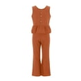 thumbnail image 6 of MSJUHEG Two Piece Outfits For Women Fall Outfits 2 Piece Outfits Sleeveless Ruffle Tank Crop Top & Wide Leg Pants Set With Pockets Linen Pants Orange S, 6 of 8