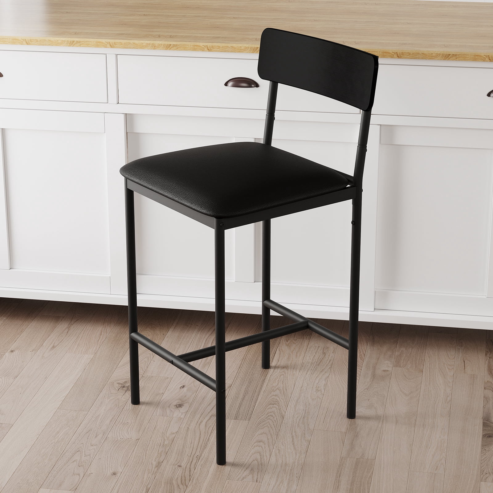 Bar Stools Set of 2, with Back Metal Legs, Modern Upholstered Barstools for Kitchen Island, Cafe
