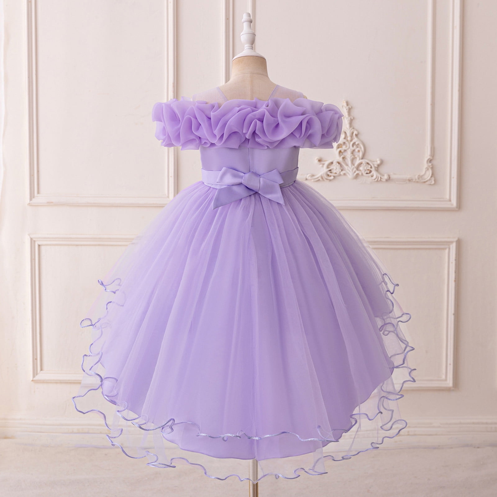 Dress for Girls Satin Girl Dress with Puffed Sleeves for Birthday Party Christening