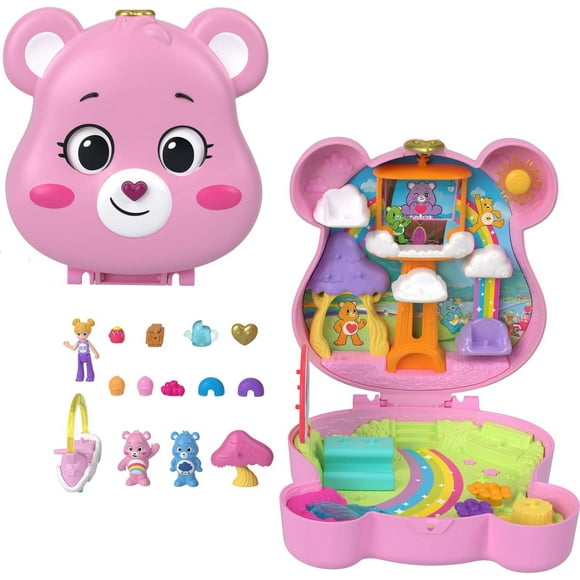 Polly Pocket x Care Bears Dolls & Playset with Toy Car and Themed Accessories, Compact Travel Toy