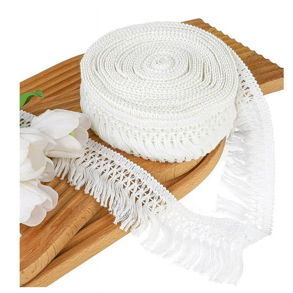 10 Yards 2.3inch Wide Tassel Fringe Trim Sewing Fringe Trim Boho Long Fringe Trim for Clothes Lamp Shade Curtain Crafts,1x Tassel accessories,White