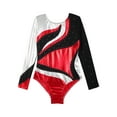 thumbnail image 2 of Aislor Girls Long Sleeve Shiny Ballet Dance Leotard Gymnastics Athletic Bodysuit Jumpsuit Dancewear Red 14, 2 of 7