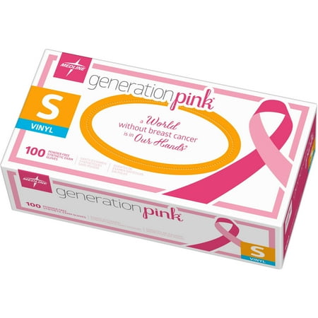 Medline Generation Pink Vinyl Powder-Free Synthetic Exam Gloves, Small, 100 count, (Pack of 10)