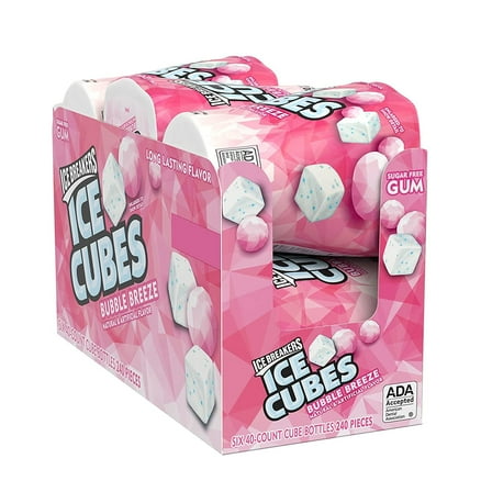 ICE BREAKERS ICE CUBES BUBBLE BREEZE Sugar Free Chewing Gum, Made with Xylitol, 3.24 oz Bottles (6 Count, 40 Pieces)