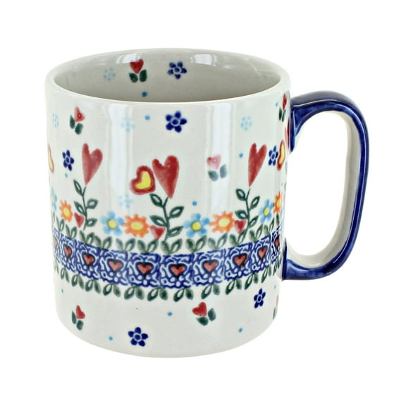 Blue Rose Polish Pottery Hearts & Flowers Coffee Mug