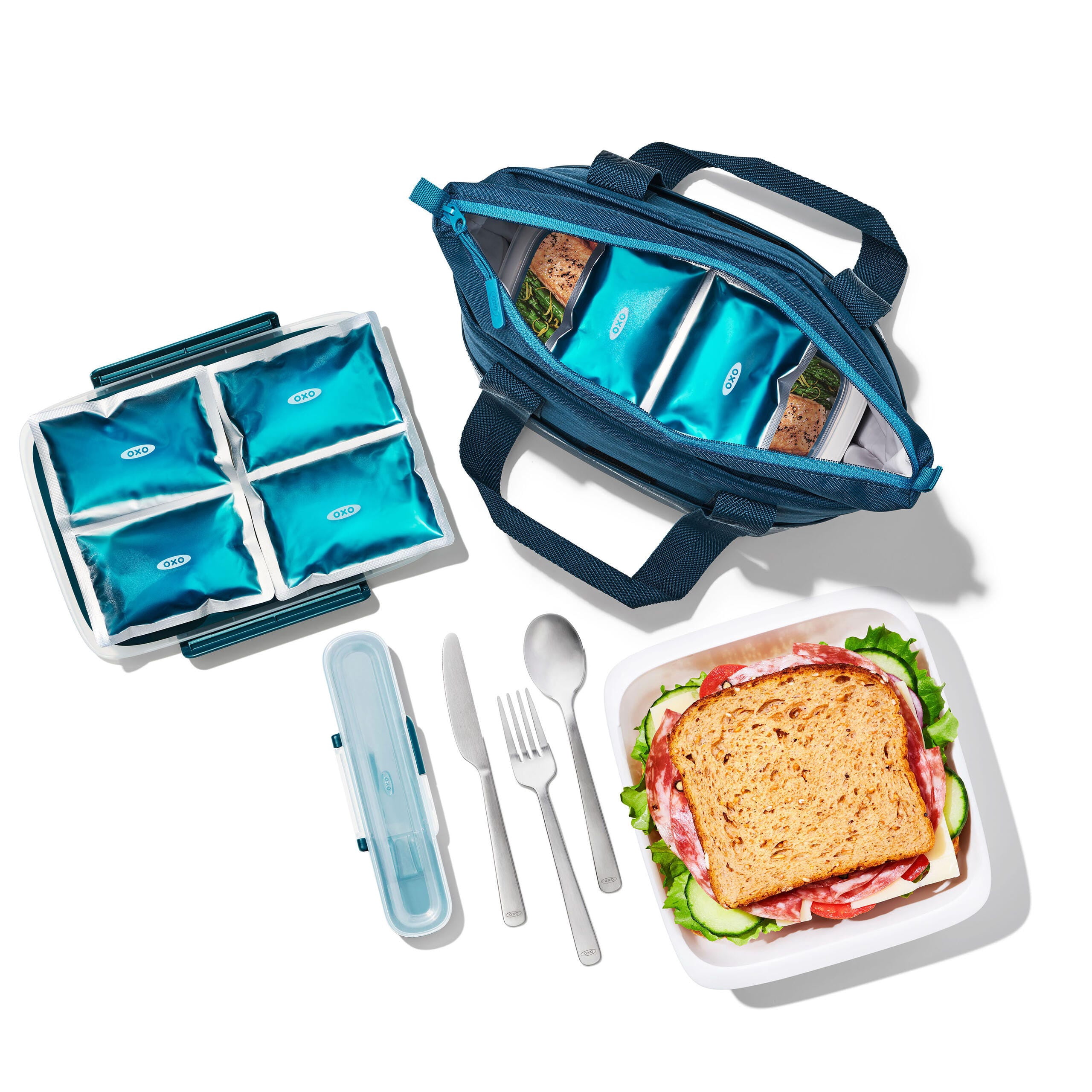 OXO Prep & Go 2-Pack Lunch Prep Ice Pack Set, Reusable Freezer Packs for Lunch Boxes, Meal Prep Bags and Coolers, Blue