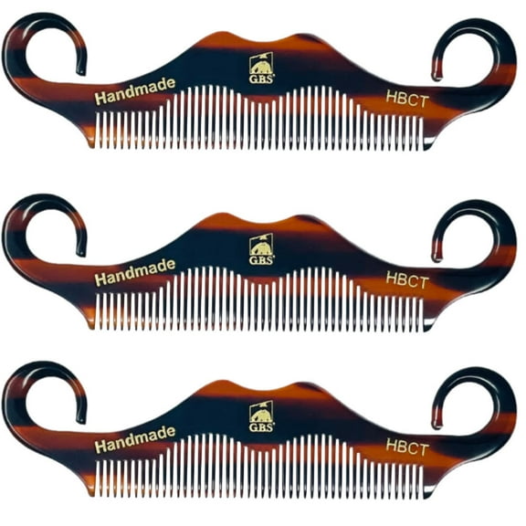 GBS 3 Pack  HBCT- Handle Bar Style - 5 1/4" Long Tortoise Beard and Moustache Comb