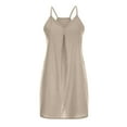 thumbnail image 4 of Breaise Womens Linen Spaghetti Strap Sleeveless Summer Mini Dresses Solid Loose Fit Short Cami Dresses with Pockets Beach Party Sundresses Cotton Linen Dresses for Women Beige S, 4 of 6