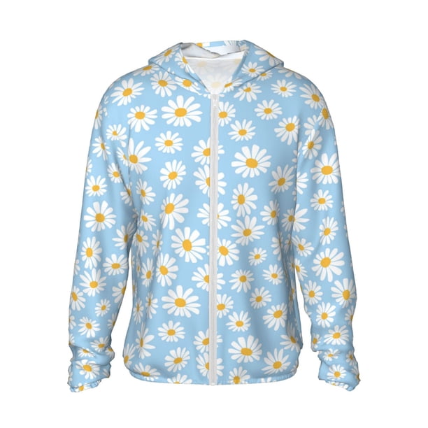Balery Floral Daisy Sudadera ligera de manga larga con capucha y protección solar UPF 50+ para hombre y mujer, ideal para pesca y running-3X-Large