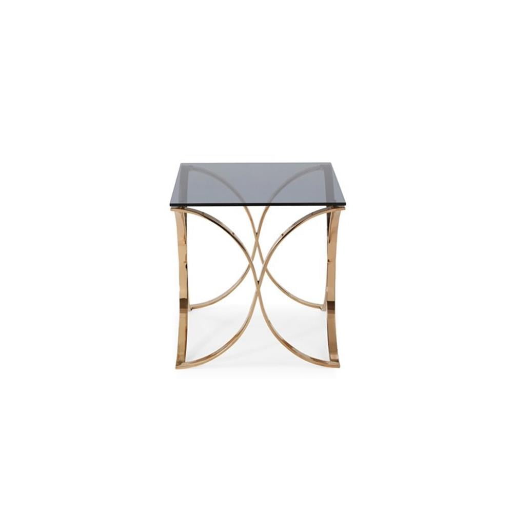 Modrest Reklaw Modern Glass & Stainless Steel End Table in Rose Gold