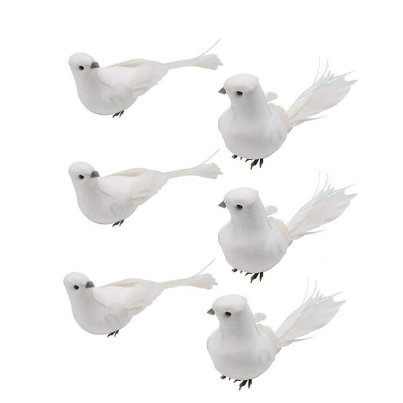 StlyGar Artificial Birds, 12 Pcs Artificial White Simulation Foam White Feathered Artificial Birds Clip On Ornament for Christmas Tree Decorations indoor outdoor(5.3in)