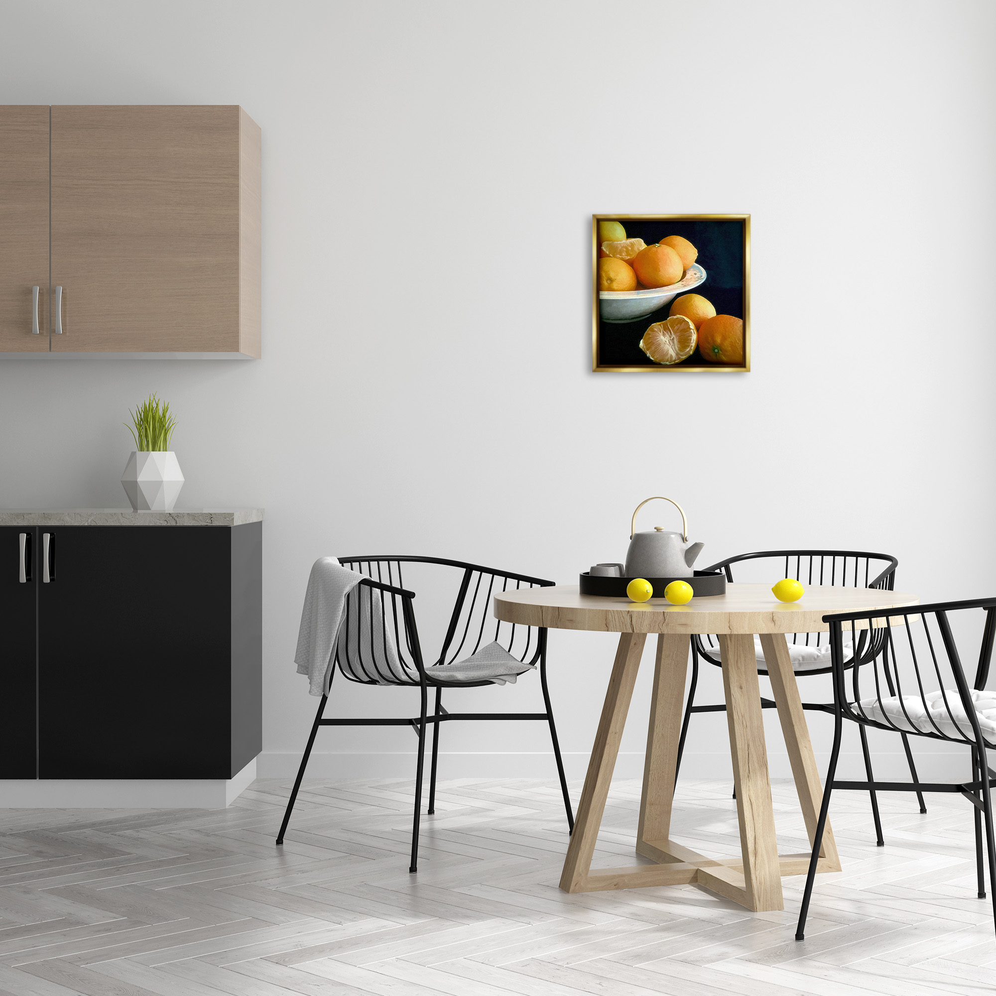 Stupell Industries Peeled Oranges Still Life Food & Beverage Painting Gold Floater Framed Canvas Art Print Wall Art, 18 x 18