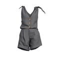 thumbnail image 5 of Naotn Women's Summer Linen 2 Piece Outfits Lace Up Sleeveless Matching Sets Button Down V Neck Tank Tops and Pocket Shorts, 5 of 7