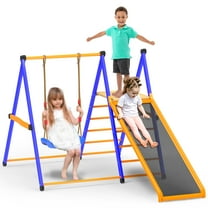 XIEWEI 4 in 1 Indoor Jungle Gym Playset with Swing and Slide Durable Metal Climber for Kids