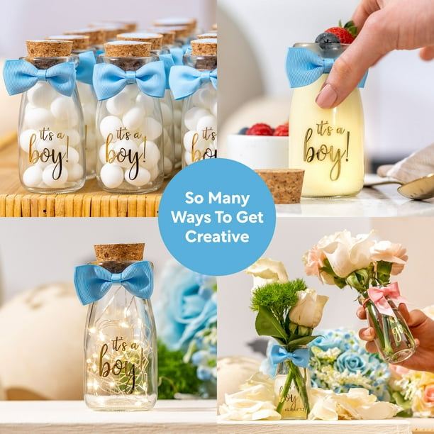 Ethisa 12 Pack It's a Boy Milk Glass Bottles with Ribbons and